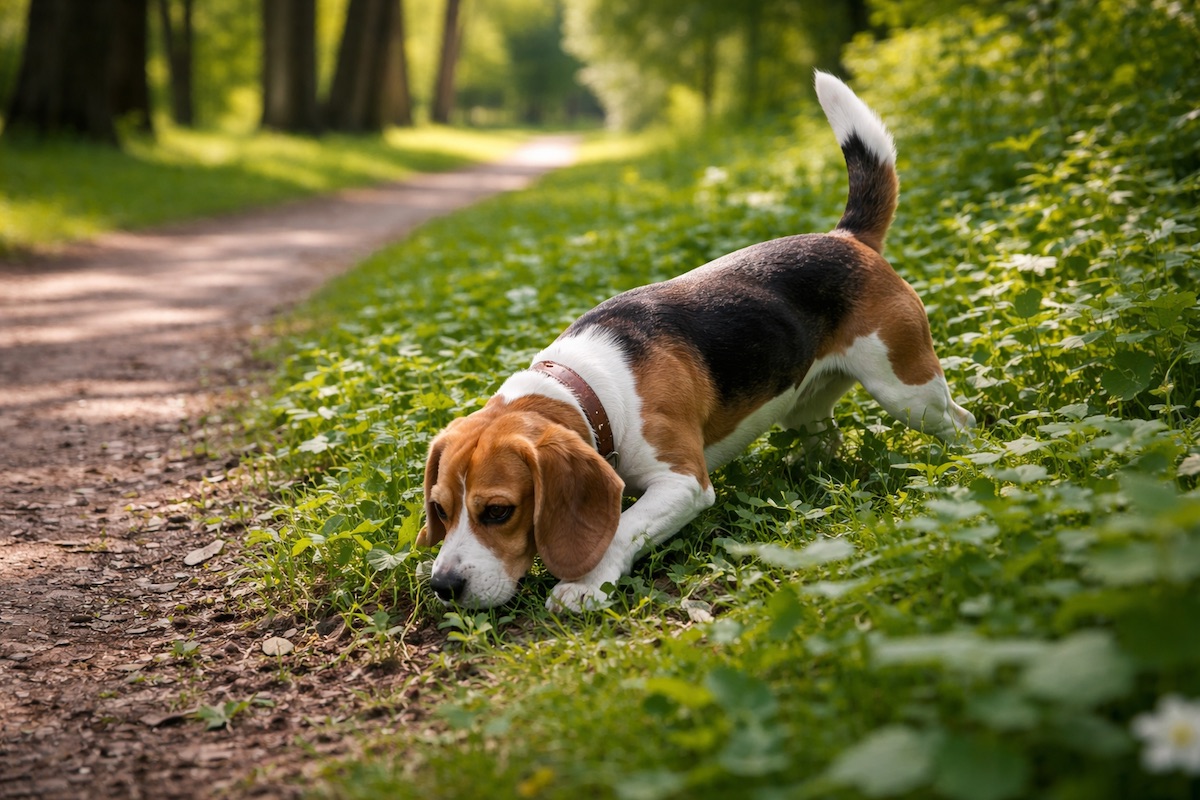 бигль уходит по следу и игнорирует хозяина