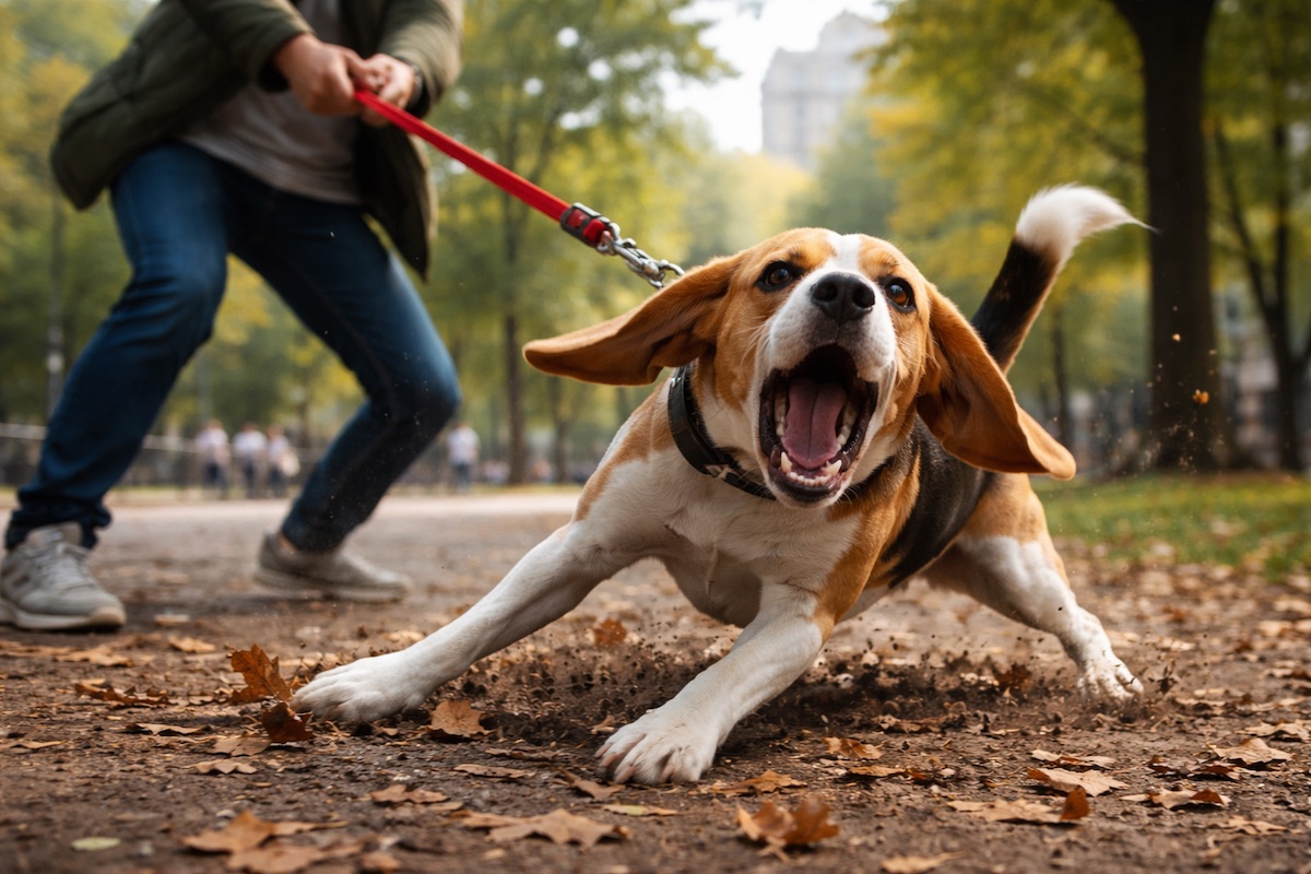 бигль становится неуправляемым