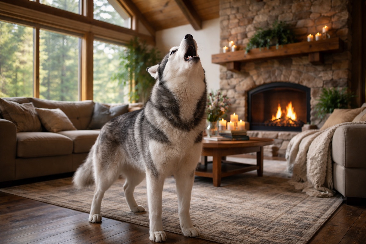 Хаски лает в большой гостинной потому что остался один