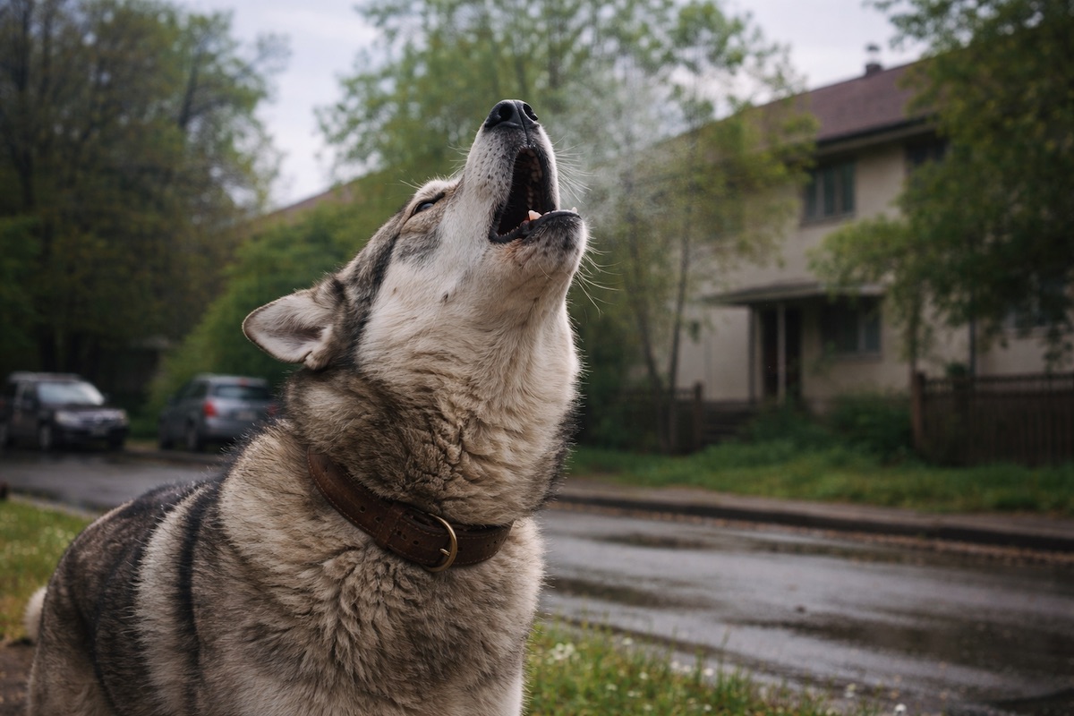 Собака воет на звук сирены