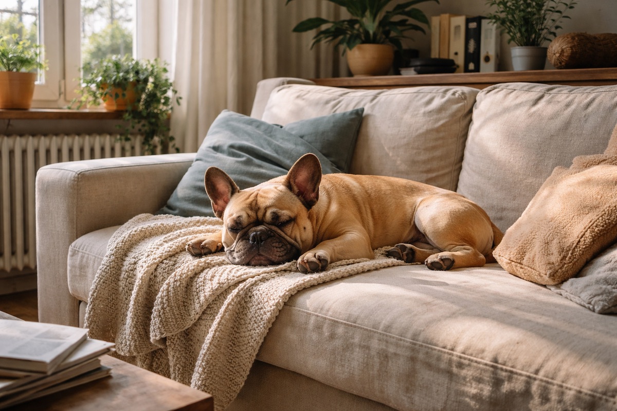 Спокойный французский бульдог дома