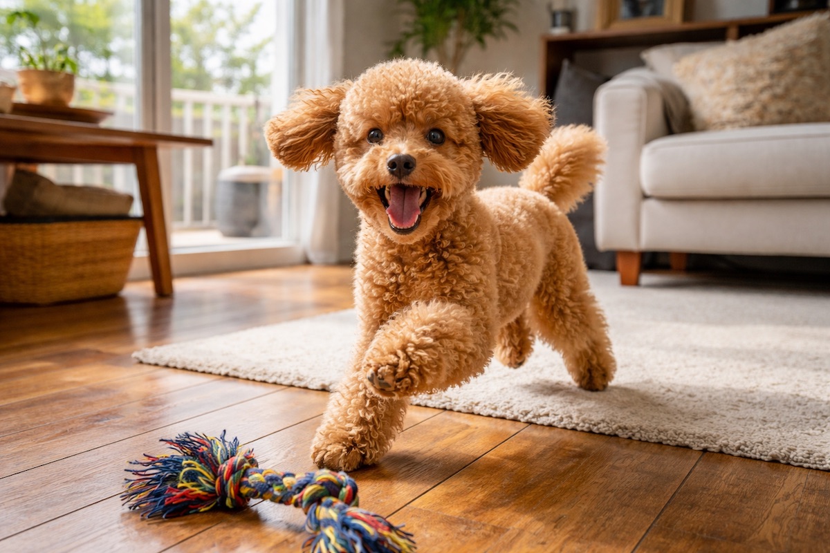 Игровой той-пудель в движении