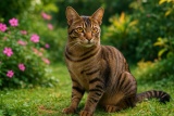 Кошка Азиатская Табби в саду