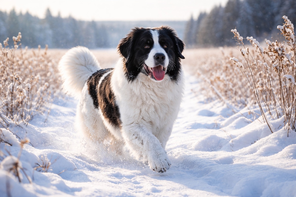 Ландсир гуляет в зимнем поле