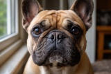 Французский бульдог крупным планом смотрит в камеру