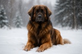 Собака породы Леонбергер на снегу
